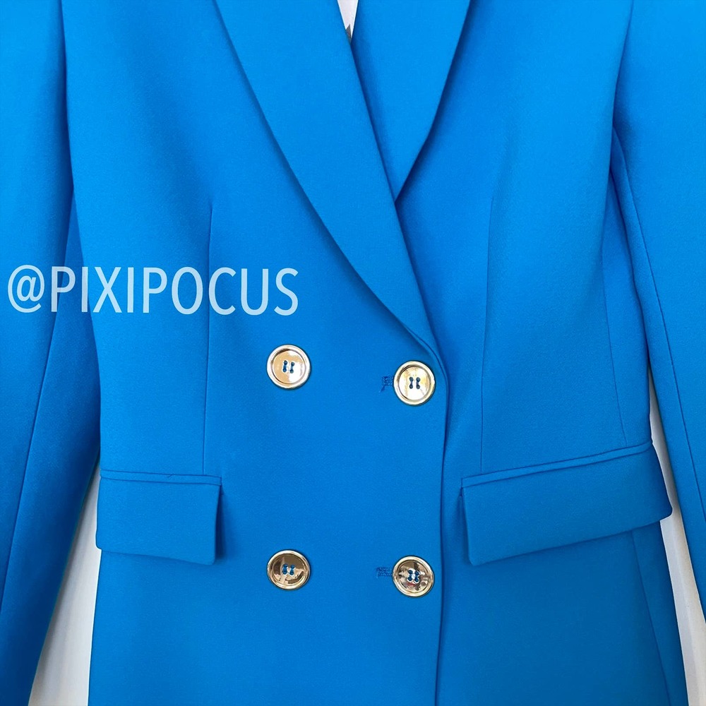 ZARA DOUBLE BREASTED LONG BLAZER BLUE XS - Picture 8 of 13